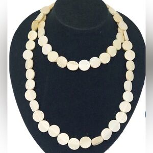 #11 Cream Colored Wooded Faceted Beaded Necklace 38 Inches